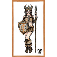 Load image into Gallery viewer, American Traditional tattoo flash Viking Pinup commissioned watercolor painting.
