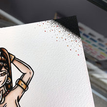 Load image into Gallery viewer, American Traditional tattoo flash Burlesque Genie Pinup watercolor painting.
