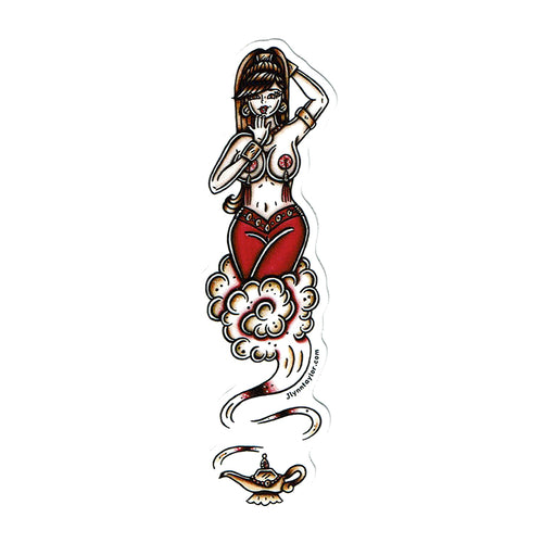 American traditional tattoo flash illustration Burlesque Lamp Genie Pinup watercolor sticker.