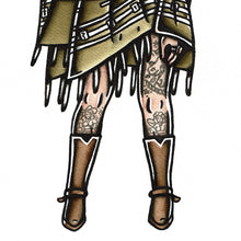 Load image into Gallery viewer, American traditional tattoo flash vaquero the woman with no name pinup watercolor painting.

