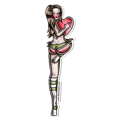 American traditional tattoo flash Valentine Pinup watercolor sticker.