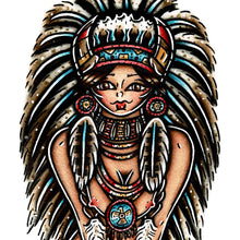 Load image into Gallery viewer, American Traditional Tattoo flash nude Inidan Native American Pinup watercolor Painting.
