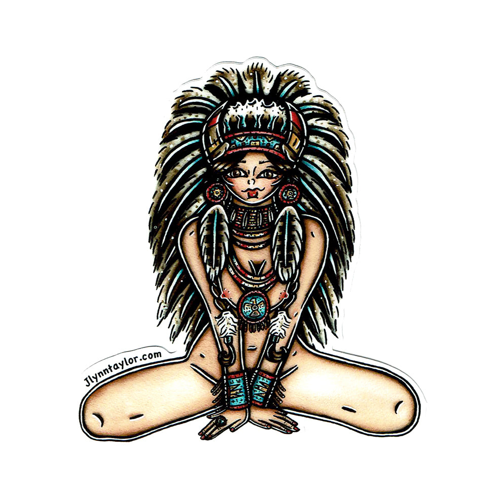 American traditional tattoo flash illustration Victory Headdress Native American Pinup watercolor sticker.