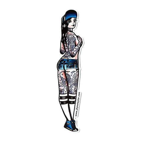 American Traditional tattoo flash West Coast Skateboard Pinup watercolor sticker.