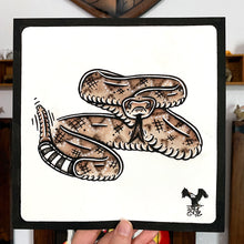 Load image into Gallery viewer, American traditional tattoo flash wildlife illustration Western Diamondback Rattlesnake ink and watercolor painting.
