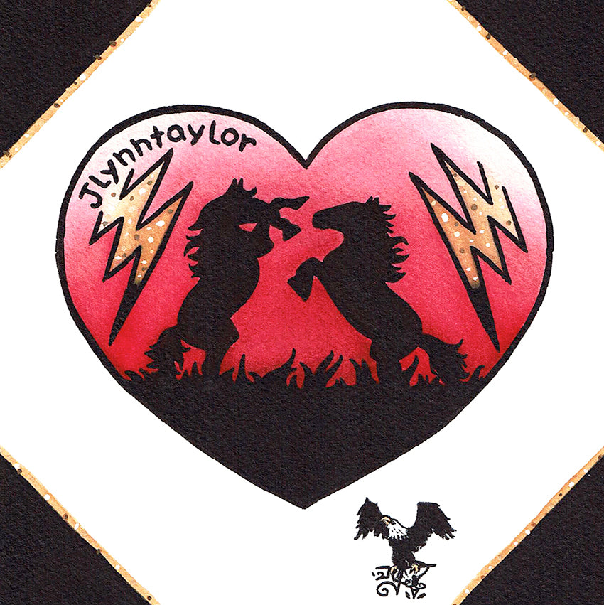 Wild Horses Heart tattoo flash painting.