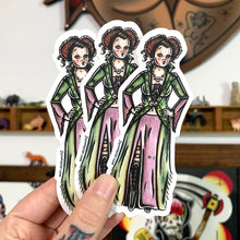 Load image into Gallery viewer, American Traditional tattoo flash Winifred Sanderson witch pinup watercolor sticker. 
