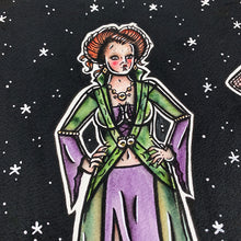 Load image into Gallery viewer, American Traditional Tattoo Flash Hocus Pocus Sanderson Sisters pinup watercolor painting.
