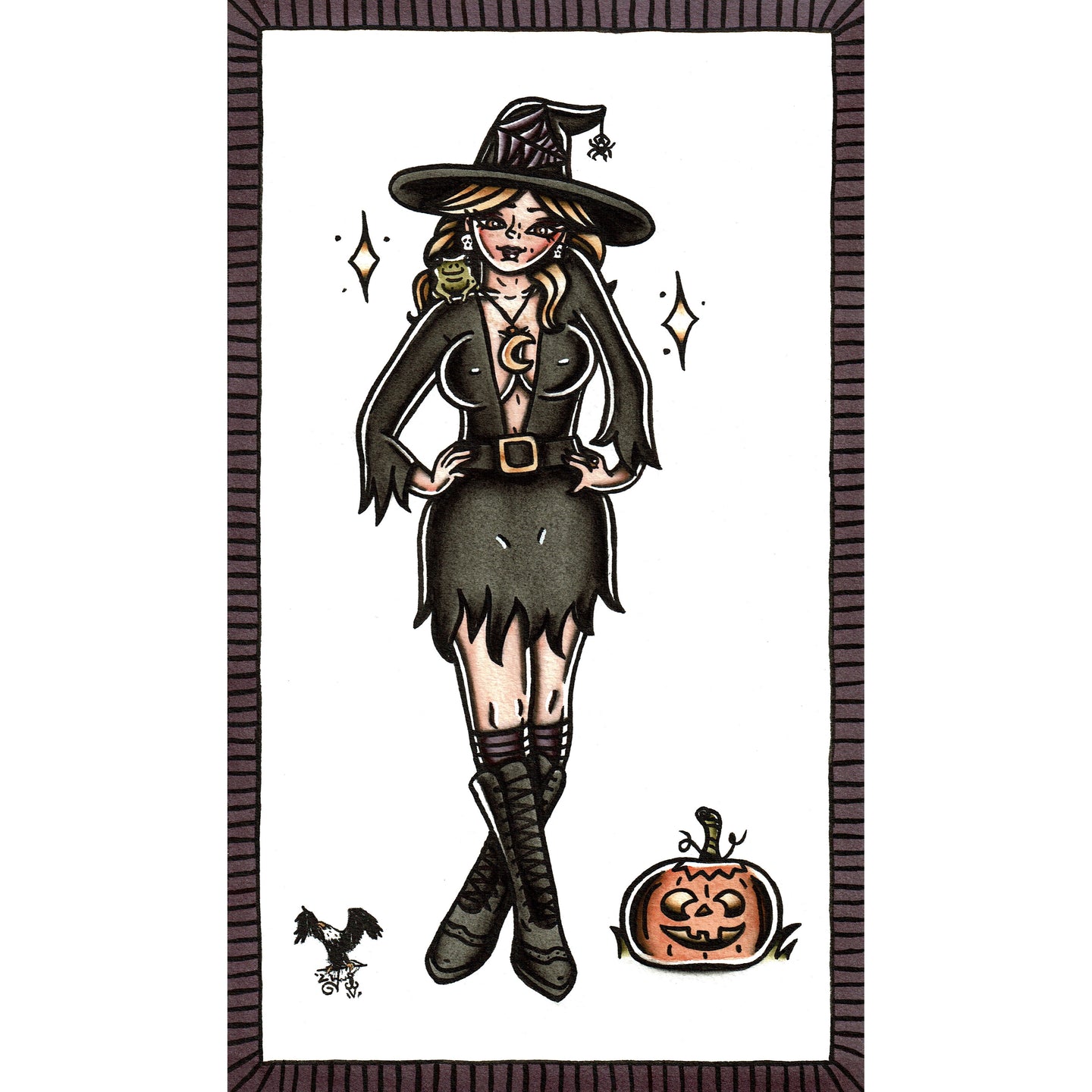Witch and Pumpkin Original Painting