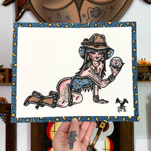 Load image into Gallery viewer, American traditional tattoo flash Wizard Pinup watercolor painting.
