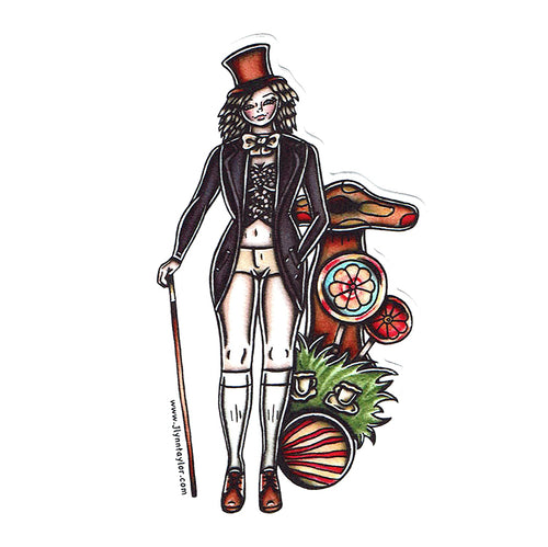 American Traditional tattoo flash sexy Willy Wonka Pinup Sticker.