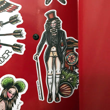 Load image into Gallery viewer, American Traditional tattoo flash sexy Willy Wonka Pinup Sticker.
