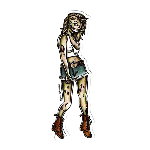 American traditional tattoo flash zombie pinup watercolor sticker.