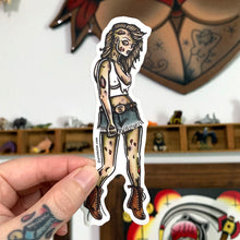 Load image into Gallery viewer, American traditional tattoo flash zombie pinup watercolor sticker.
