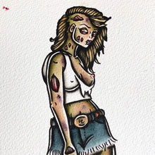 Load image into Gallery viewer, American Traditional tattoo flash sexy zombie pinup spitshade painting.
