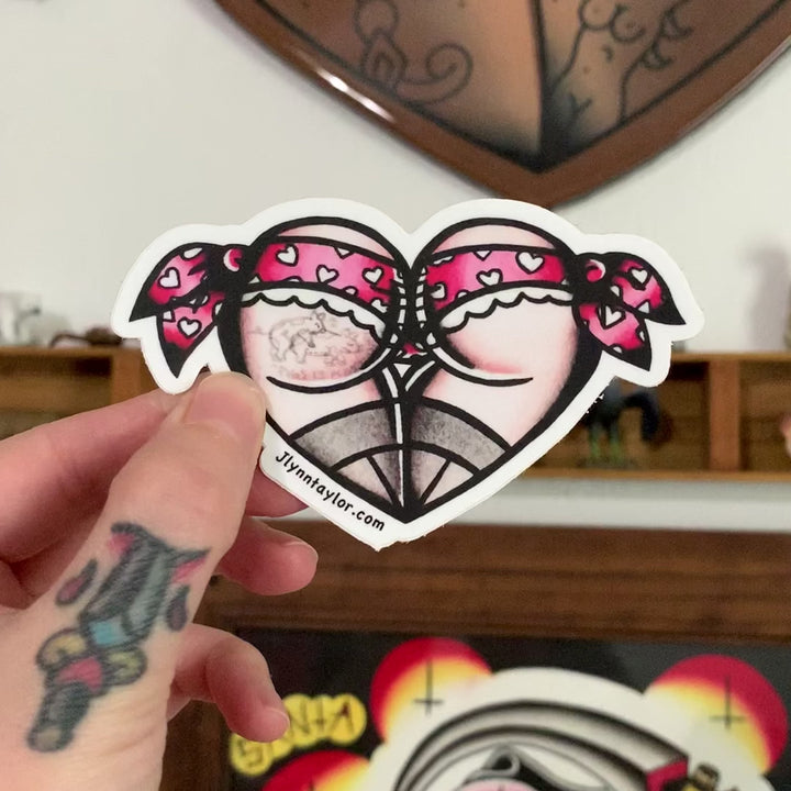American Traditional tattoo flash Valentine Sweetheart Scrunch Butt Booty Heart watercolor sticker.