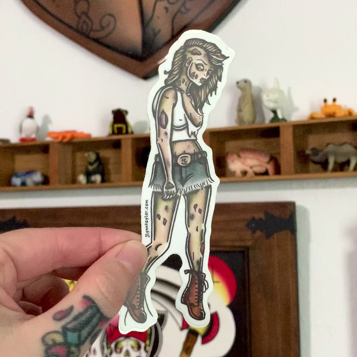 American traditional tattoo flash zombie pinup watercolor sticker.