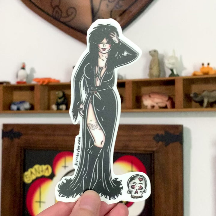 American traditional tattoo flash Gothic Elvira Mistress of the Dark  Pinup sticker.