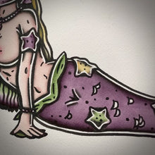 Load and play video in Gallery viewer, American traditional tattoo flash Starfish Mermaid Pinup watercolor painting.
