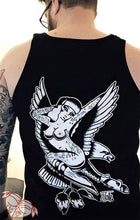 Load image into Gallery viewer, male wearing a tattoo style eagle and pinup black tank top.
