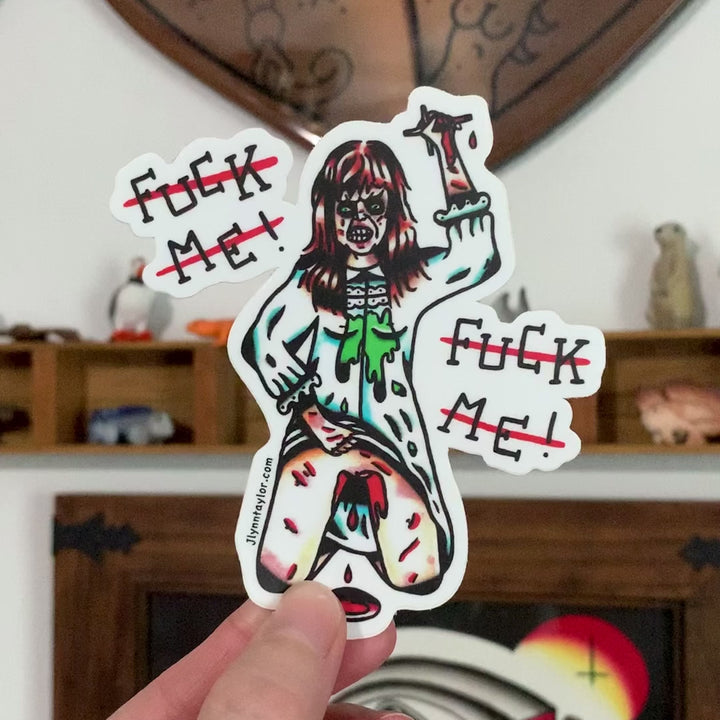 American traditional tattoo flash The Exorcist Regan Pinup watercolor sticker.