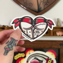 Load and play video in Gallery viewer, American Traditional tattoo flash Red Scrunch Butt Booty Heart watercolor sticker.
