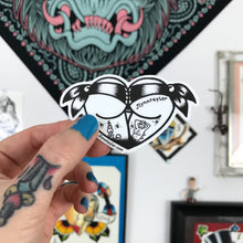 Load image into Gallery viewer, American traditional tattoo flash stipple scrunch butt bikini butt heart sticker.
