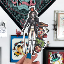 Load image into Gallery viewer, American Traditional tattoo flash sexy Willy Wonka Pinup Sticker.
