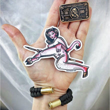Load image into Gallery viewer, American traditional tattoo flash Horny Devil Pinup watercolor sticker.
