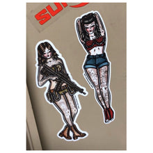 Load image into Gallery viewer, American traditional tattoo flash Tactical and Rockabilly Pinup watercolor stickers.
